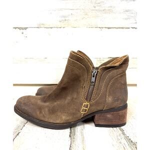 BORN Womens 8.5 Malta II Taupe Suede Leather Distressed Zip Moto Ankle Bootie